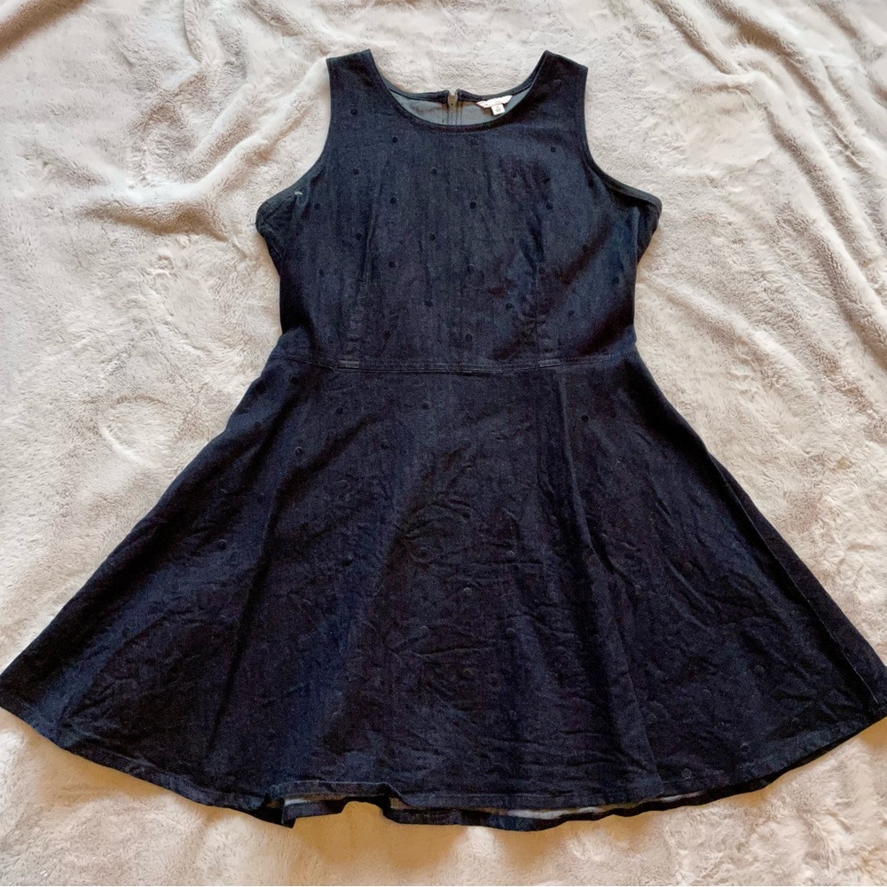 90's Style Gap Denim Dress w/ Black Velvet Polka Dots